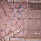 Raw Silk Light Brown Floral Printed Saree And Zari Border