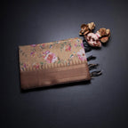 Raw Silk Golden Brown Floral Printed Saree And Zari Border