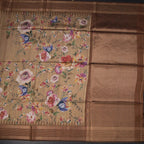 Raw Silk Golden Brown Floral Printed Saree And Zari Border