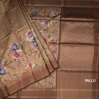 Raw Silk Golden Brown Floral Printed Saree And Zari Border