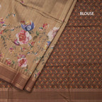Raw Silk Golden Brown Floral Printed Saree And Zari Border