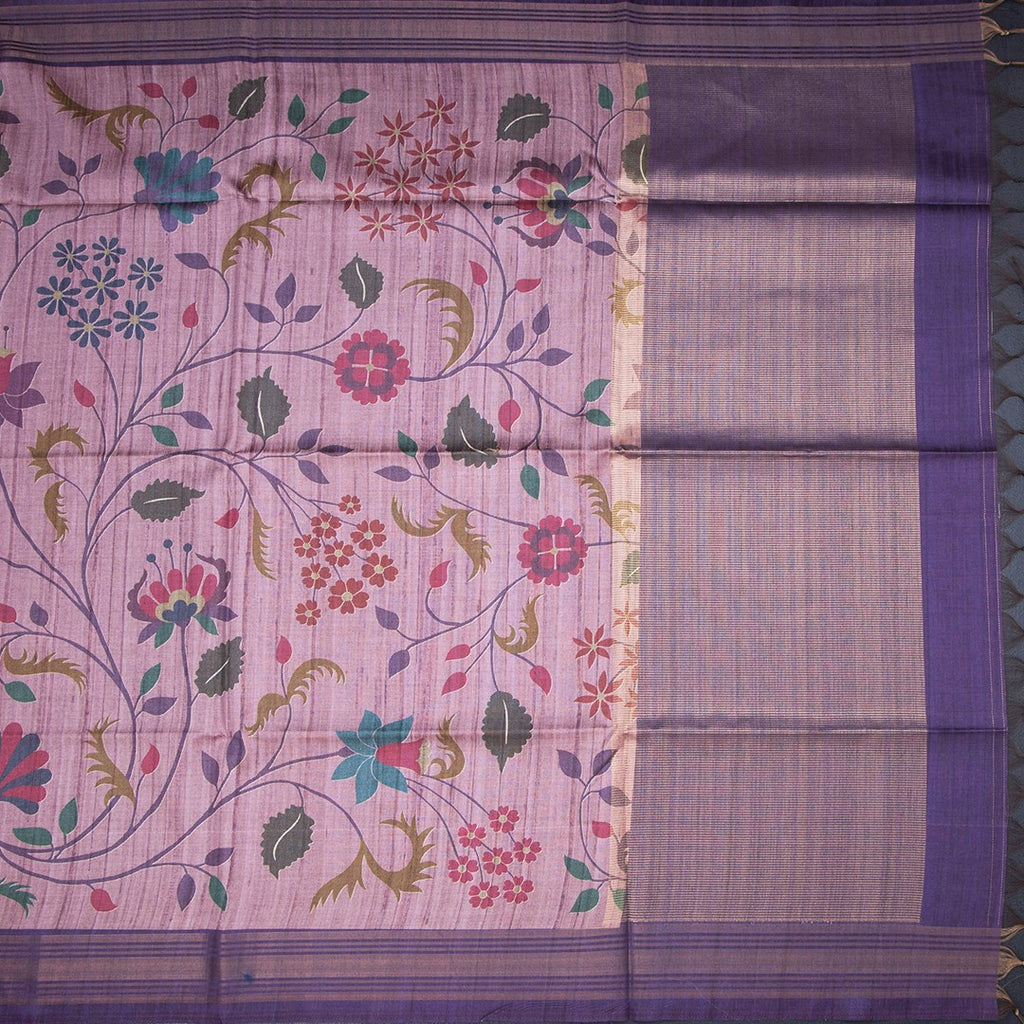 Raw Silk Onion Pink Floral Printed Saree And Zari Border