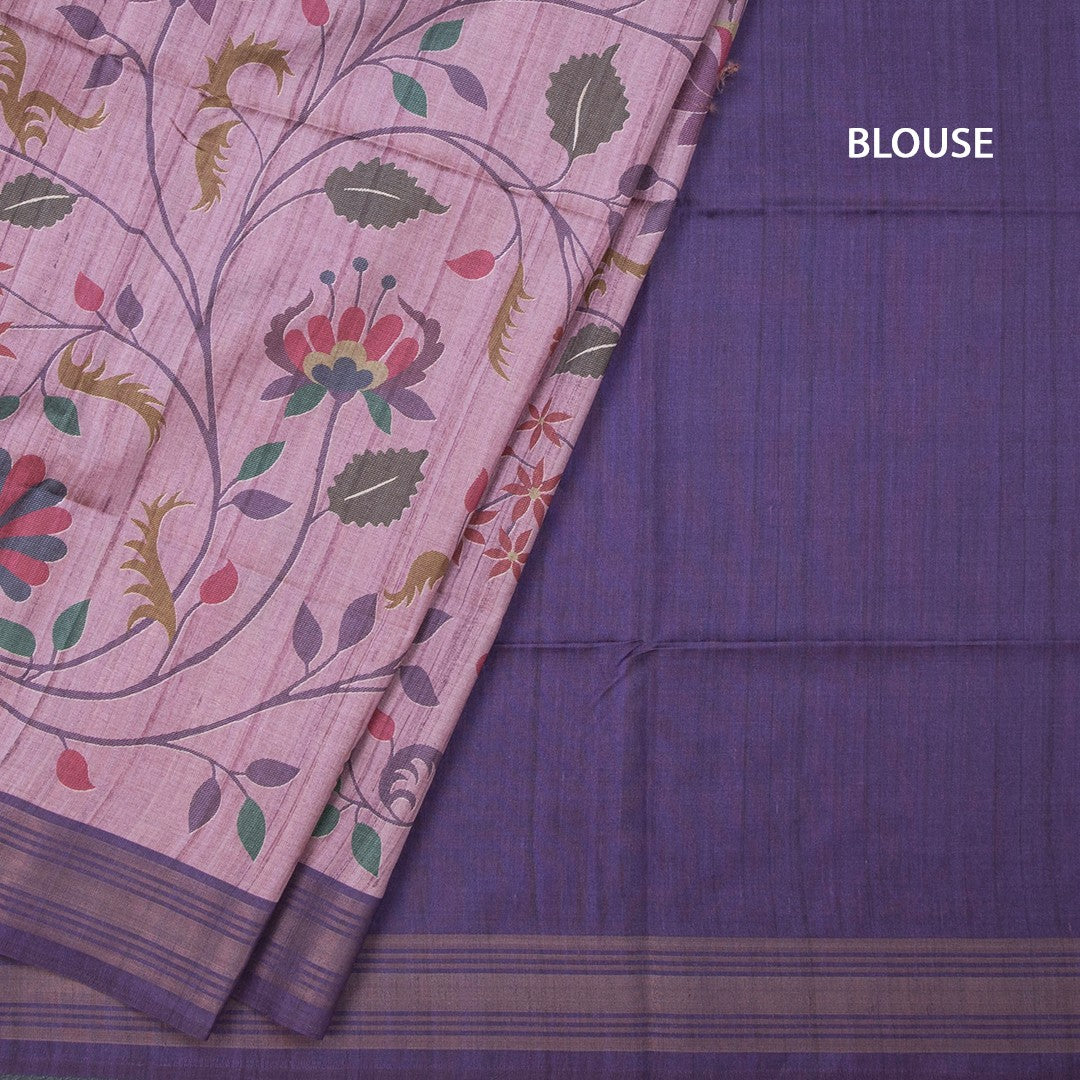 Raw Silk Onion Pink Floral Printed Saree And Zari Border