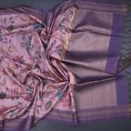 Raw silk onion pink floral printed saree with zari border from Shriyara Life, showcasing the intricate floral design and elegant border.