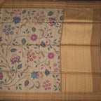 Raw Silk Golden Brown Floral Printed Saree And Zari Border 02