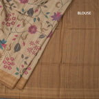 Raw Silk Golden Brown Floral Printed Saree And Zari Border 02