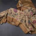 Raw Silk Golden Brown Floral Printed Saree And Zari Border 02