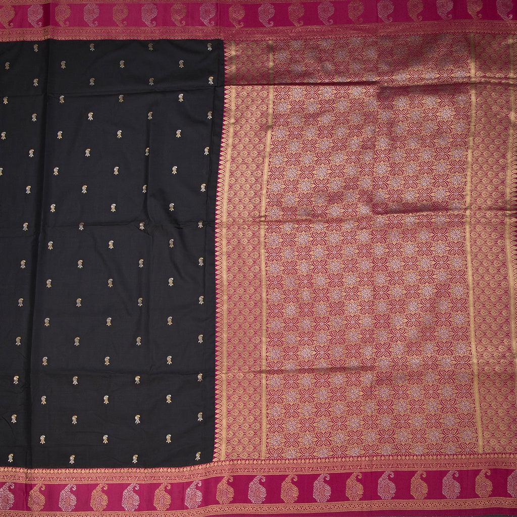 Art Silk Black Saree With Zari Buttas And Mango Border