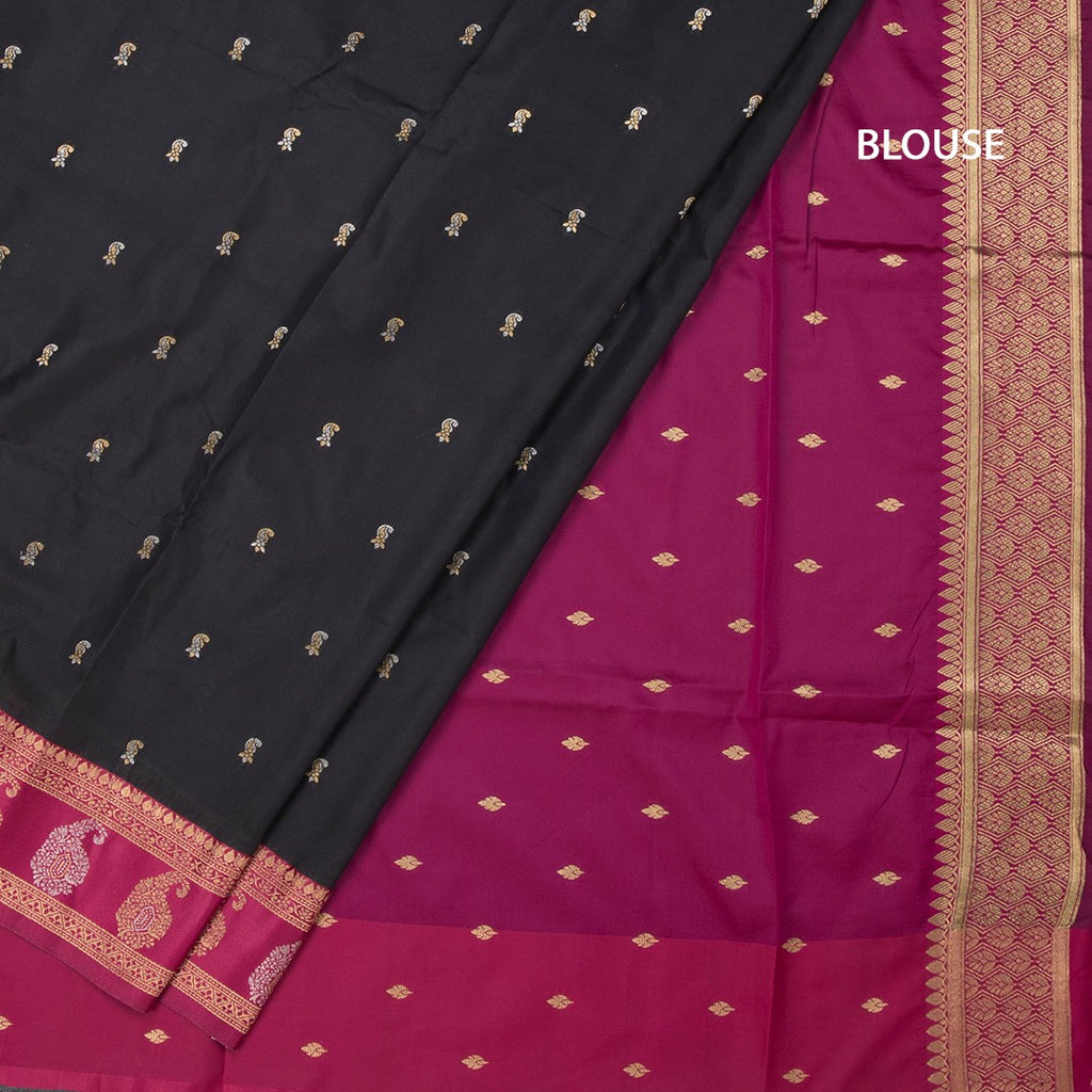 Art Silk Black Saree With Zari Buttas And Mango Border