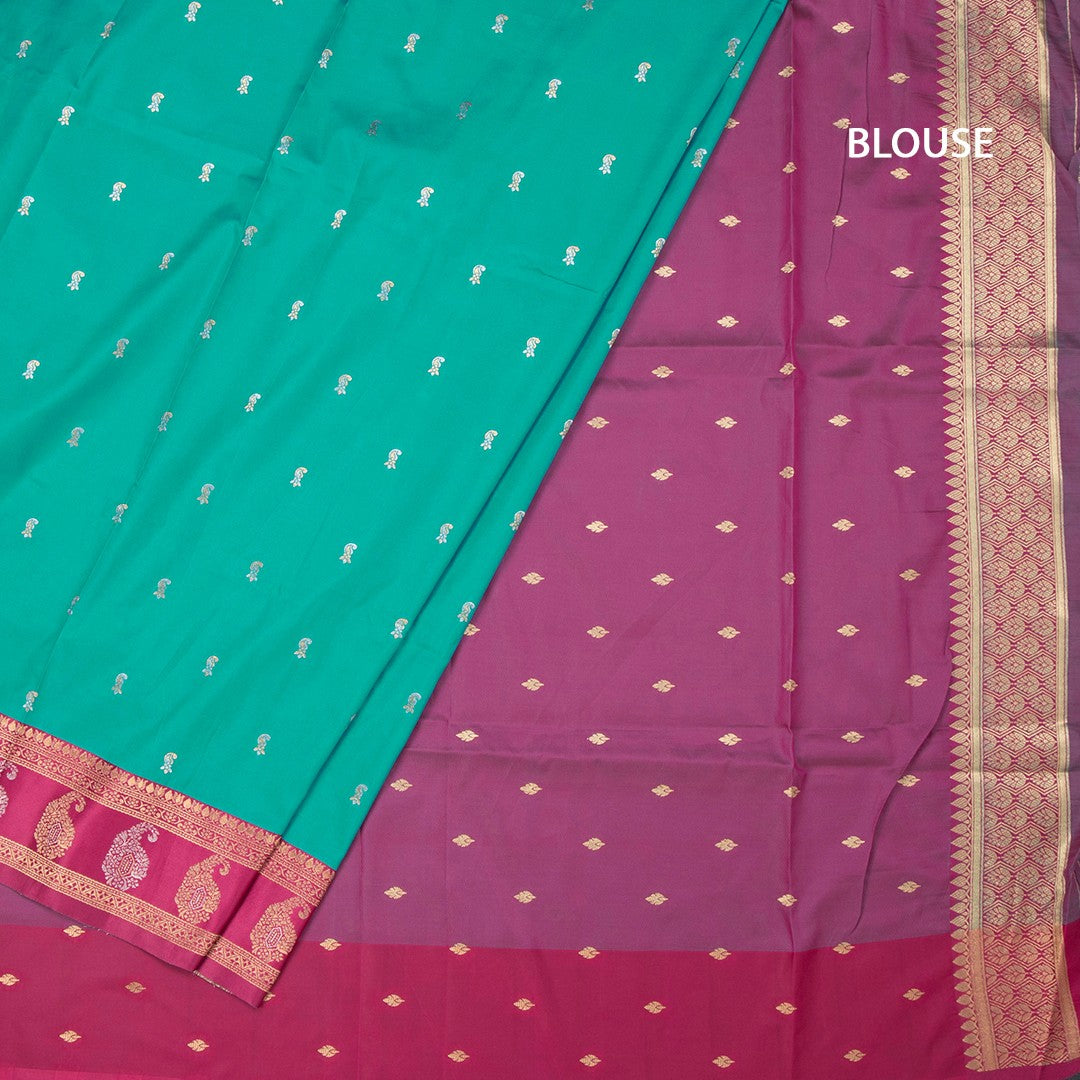 Art Silk Peacock Green Saree With Zari Buttas And Mango Border