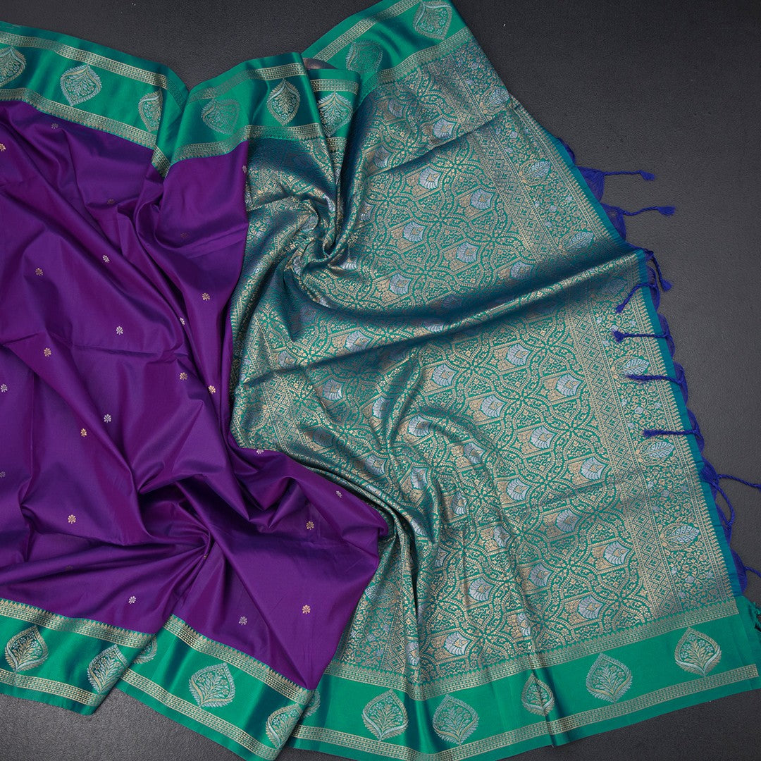Art Silk Purple Saree With Zari Buttas And Zari Border