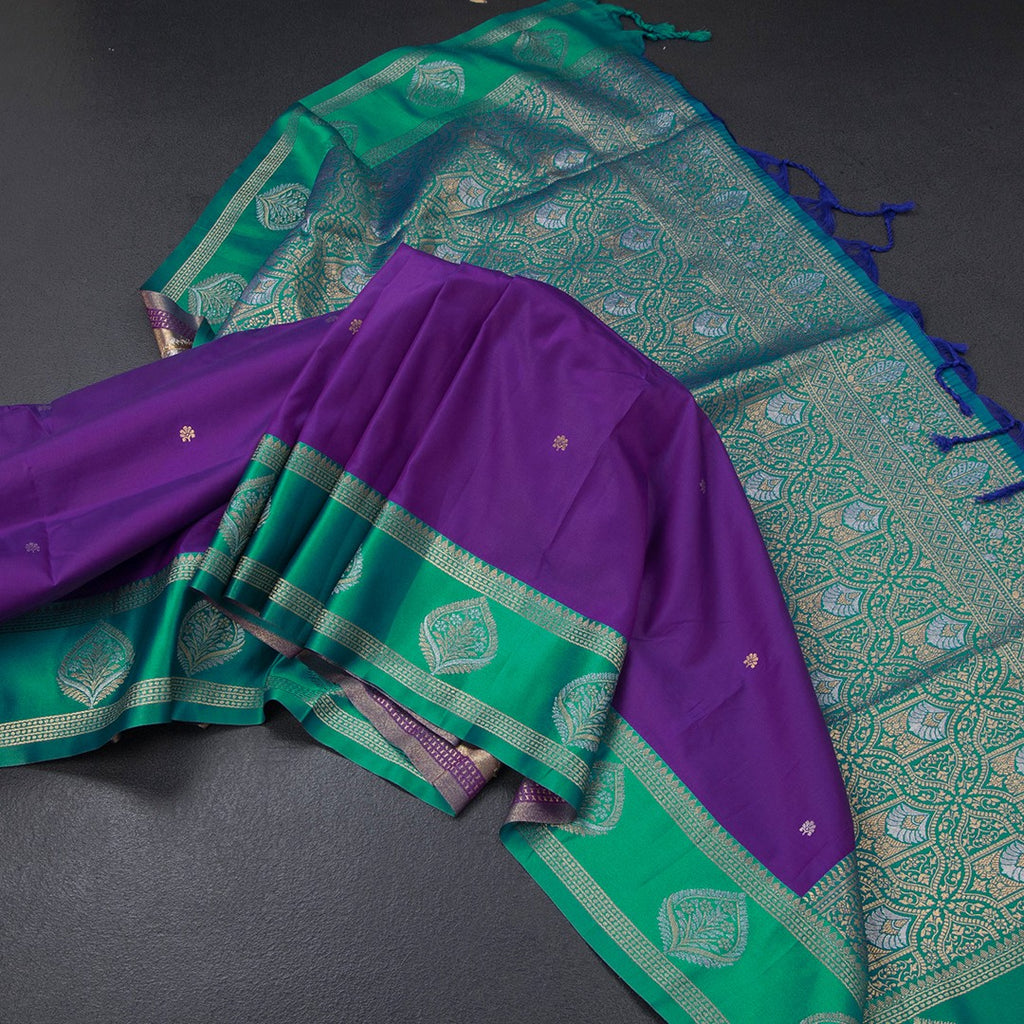 Art Silk Purple Saree With Zari Buttas And Zari Border