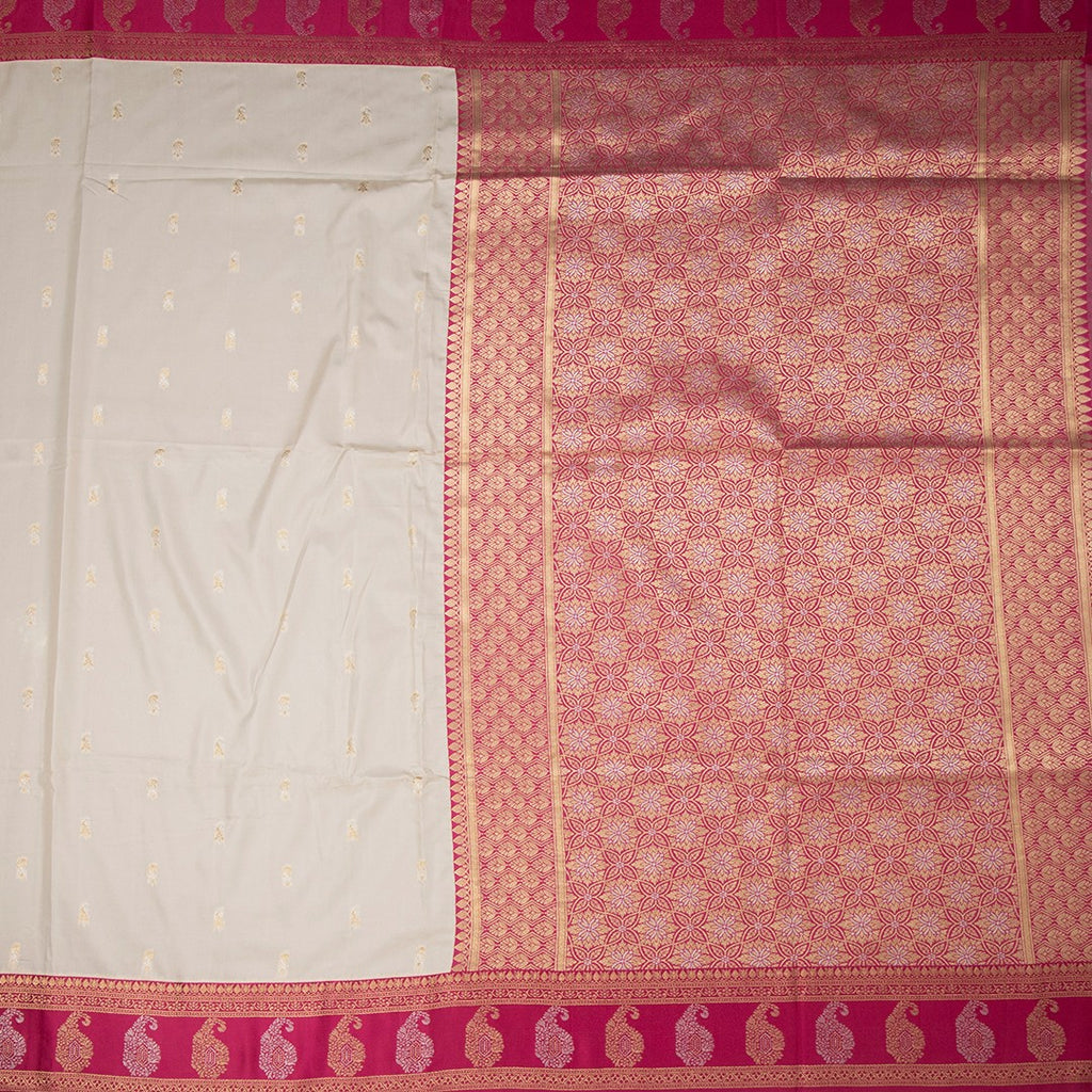 Art Silk Cream Saree With Zari Buttas And Mango Border
