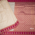 Art Silk Cream Saree With Zari Buttas And Mango Border