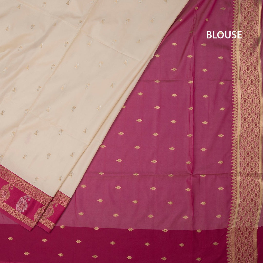 Art Silk Cream Saree With Zari Buttas And Mango Border