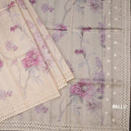 Raw Silk Cream Floral Printed Saree And Thread Cut Work  Border