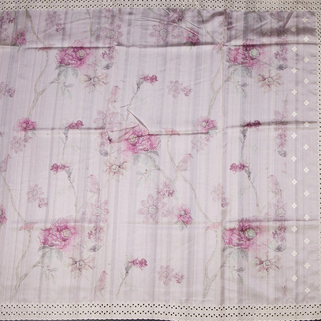 Raw Silk Light Onion Pink Floral Printed Saree And Cut Work Border