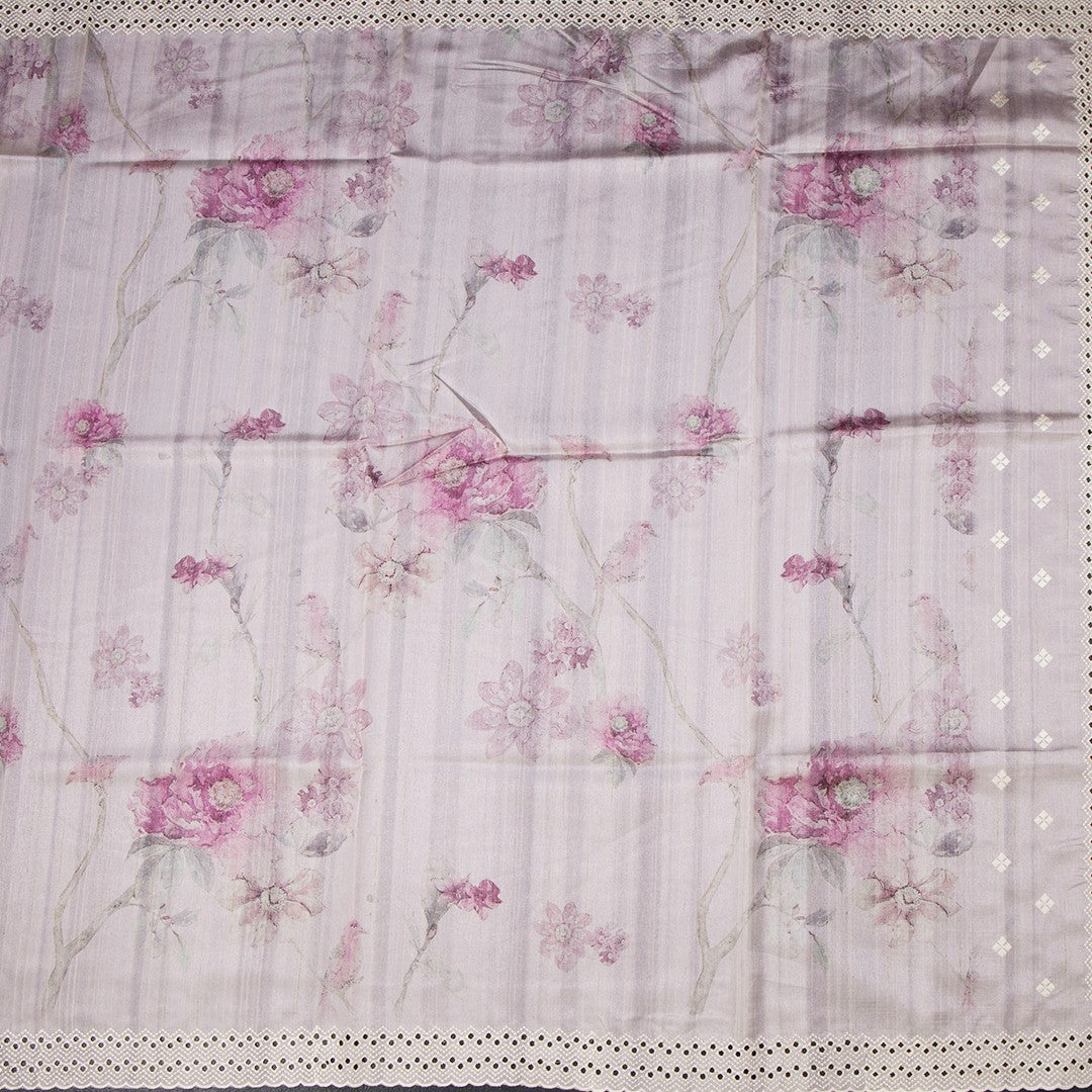 Raw Silk Light Onion Pink Floral Printed Saree And Cut Work Border