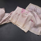 Raw Silk Light Onion Pink Floral Printed Saree And Cut Work Border