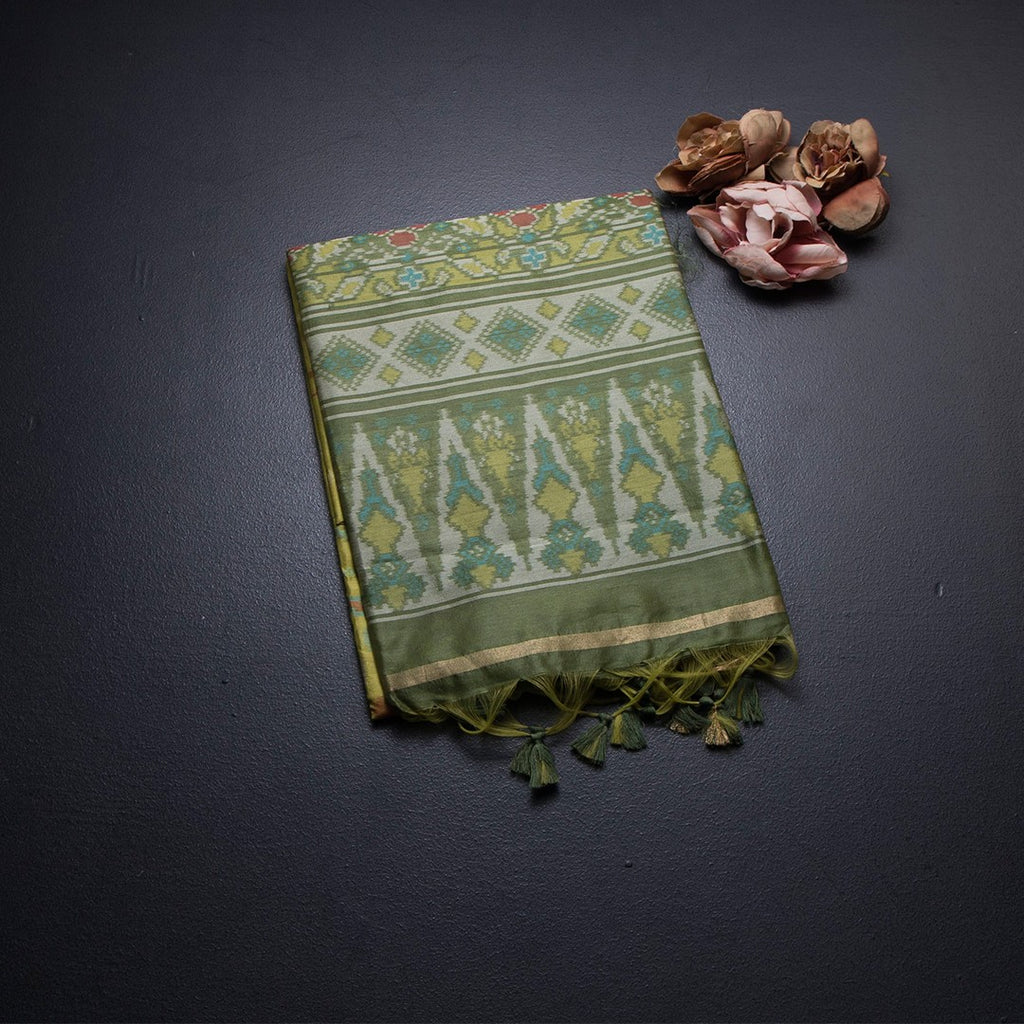 Raw Silk Lime Green Printed Saree