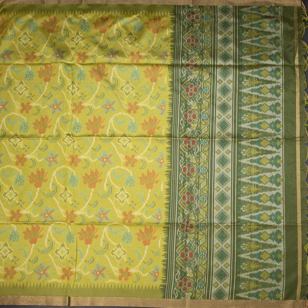 Raw Silk Lime Green Printed Saree