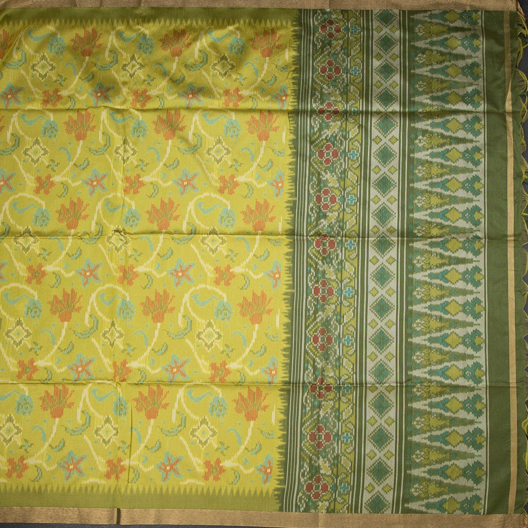 Raw Silk Lime Green Printed Saree
