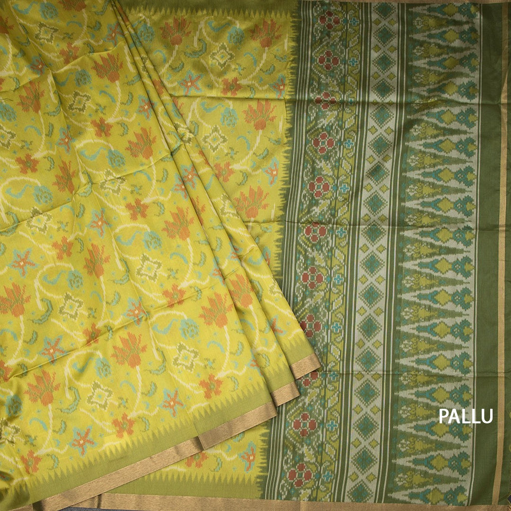 Raw Silk Lime Green Printed Saree