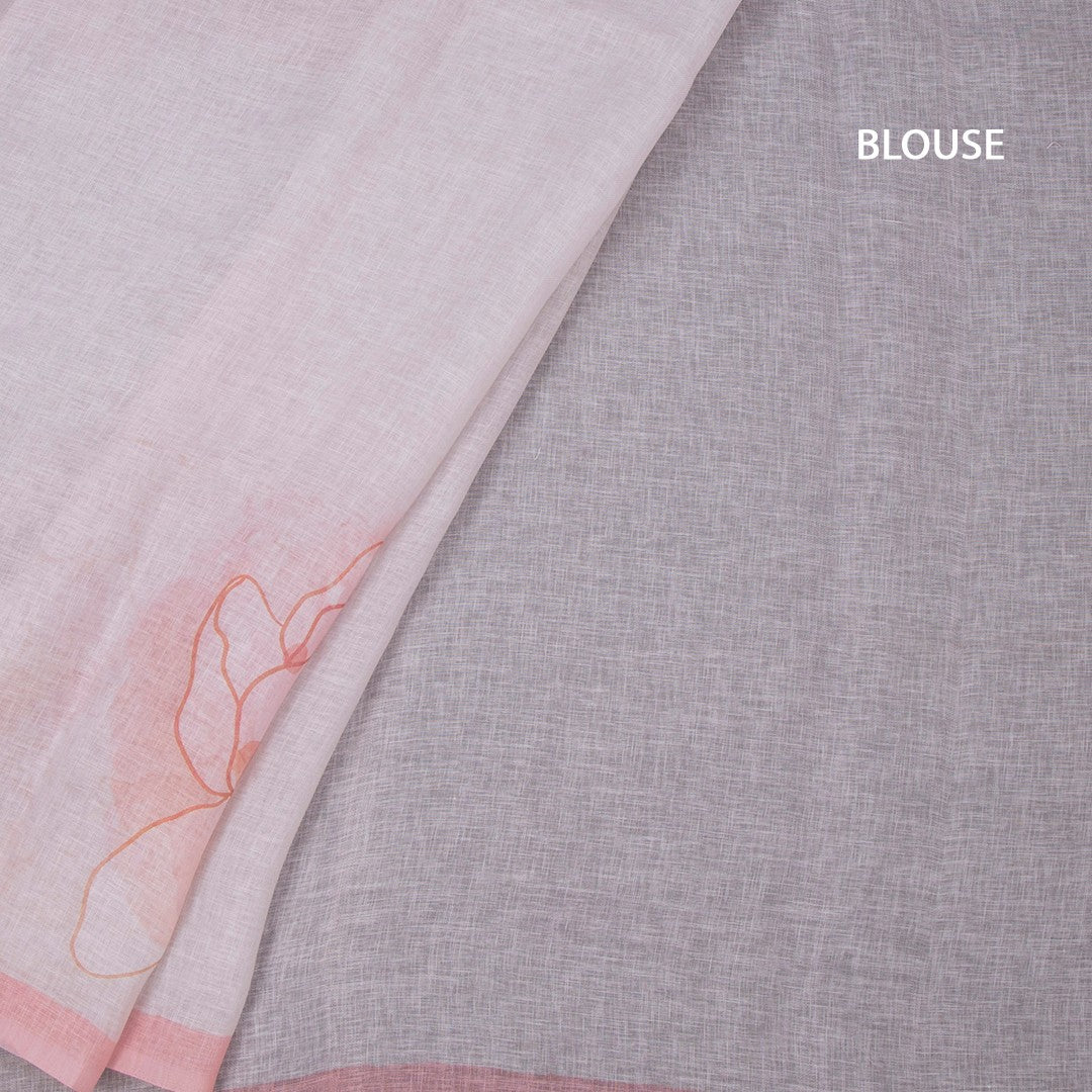 Linen Light Pink Borderless Floral Printed Saree