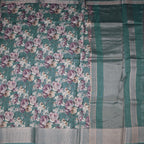 Semi Linen Teal Green Floral Printed Saree 03
