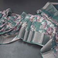 Semi Linen Teal Green Floral Printed Saree 03