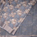Semi Linen Grey Floral Printed Saree 09