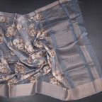 Semi Linen Grey Floral Printed Saree 09