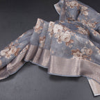 Semi Linen Grey Floral Printed Saree 09