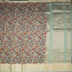 Semi Linen Pista Green Floral Printed Saree 03
