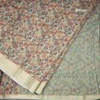 Semi Linen Pista Green Floral Printed Saree 03