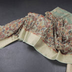 Semi Linen Pista Green Floral Printed Saree 03