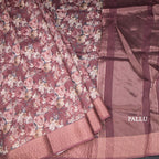 Semi Linen Maroon Floral Printed Saree 02