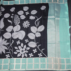 Kota Black Floral Printed Saree And Zari Checked Border 04