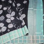 Kota Black Floral Printed Saree And Zari Checked Border 04