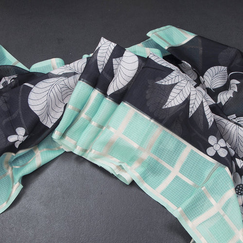 Kota Black Floral Printed Saree And Zari Checked Border 04