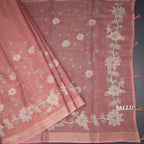 Semi Linen Dark Peach Saree With Painted Zari Thread Work