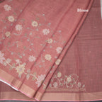 Semi Linen Dark Peach Saree With Painted Zari Thread Work
