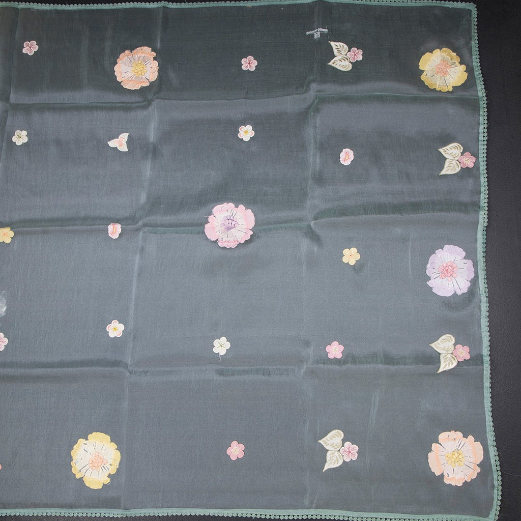 Soft Tissue Pista Green Floral Thread Work Saree