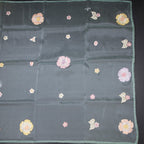 Soft Tissue Pista Green Floral Thread Work Saree