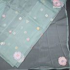 Soft Tissue Pista Green Floral Thread Work Saree