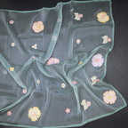 Soft Tissue Pista Green Floral Thread Work Saree