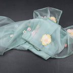 Soft Tissue Pista Green Floral Thread Work Saree