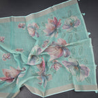 Semi Linen Mint Green Floral Painted With Thread Work Saree