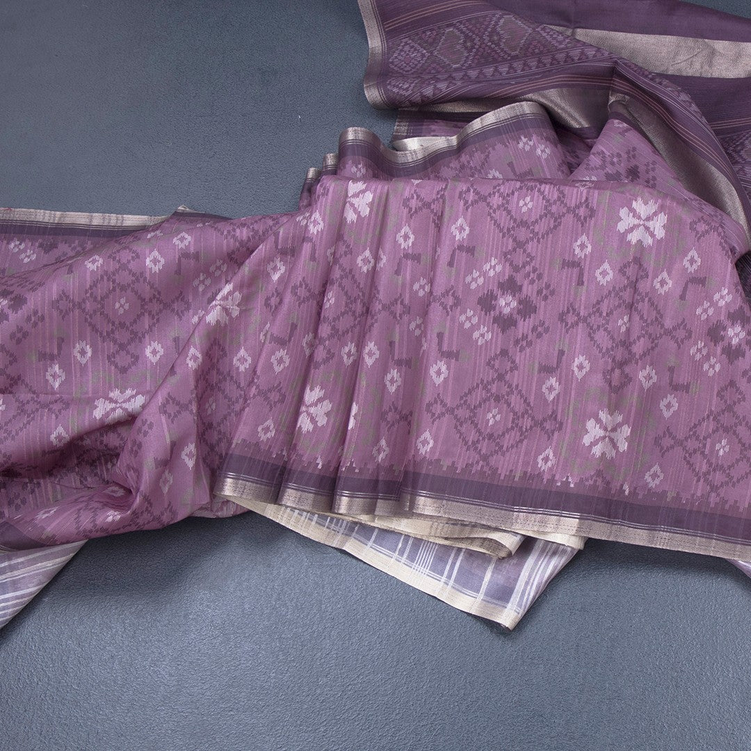 Semi Raw Silk Purple Printed Saree 03