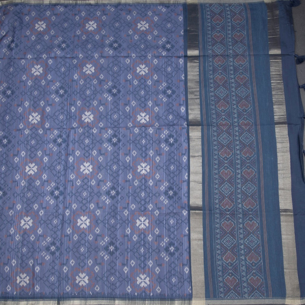 Semi Raw Silk Blue Printed Saree 02